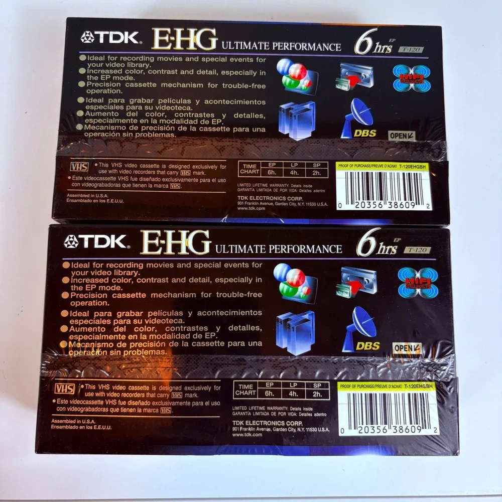 4 Pack TDK EHG T-120 VHS Tapes Sealed Blank 6 Hour Extra High Grade